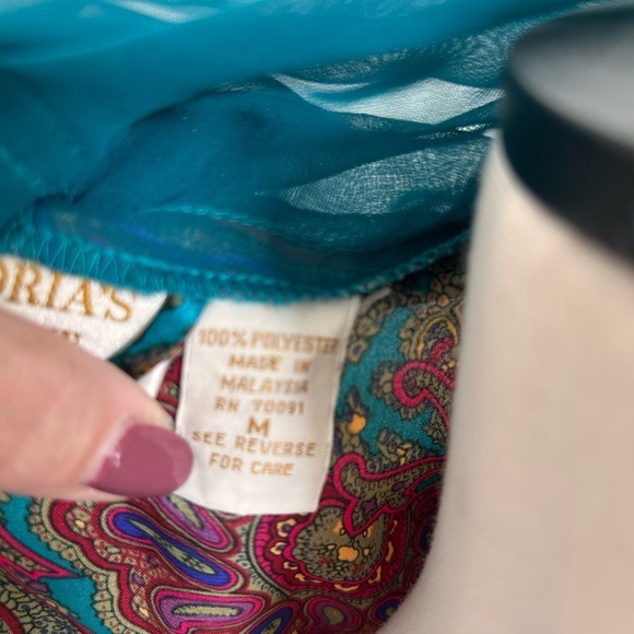 Victoria's Secret Vintage Gold Label Turquoise  Paisley Robe Size Medium - Picture 10 of 11